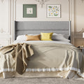Frostbloom Full Size Platform Bed Frame, Linen Upholstered Wingback Headboard, Light Gray