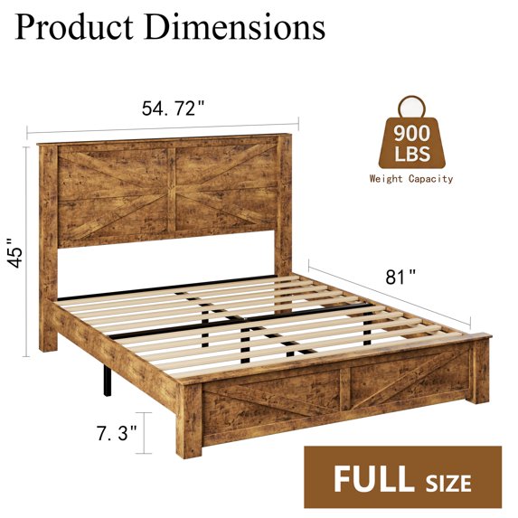Frostbloom Full Platform Bed Frames with Wooden Headboard Natural Wood Grain (Brown)