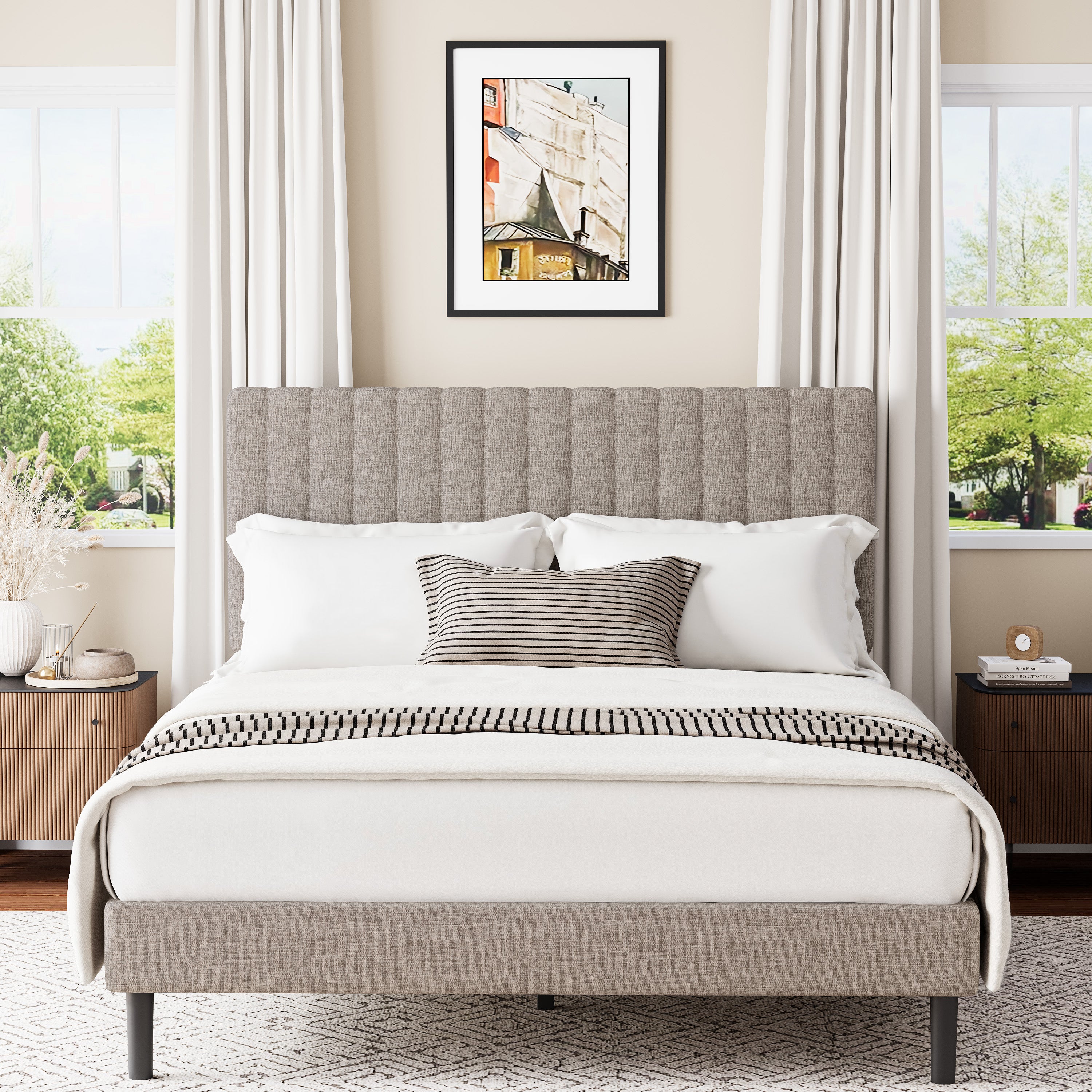 Frostbloom Platform Bed Frame with Upholstered Headboard