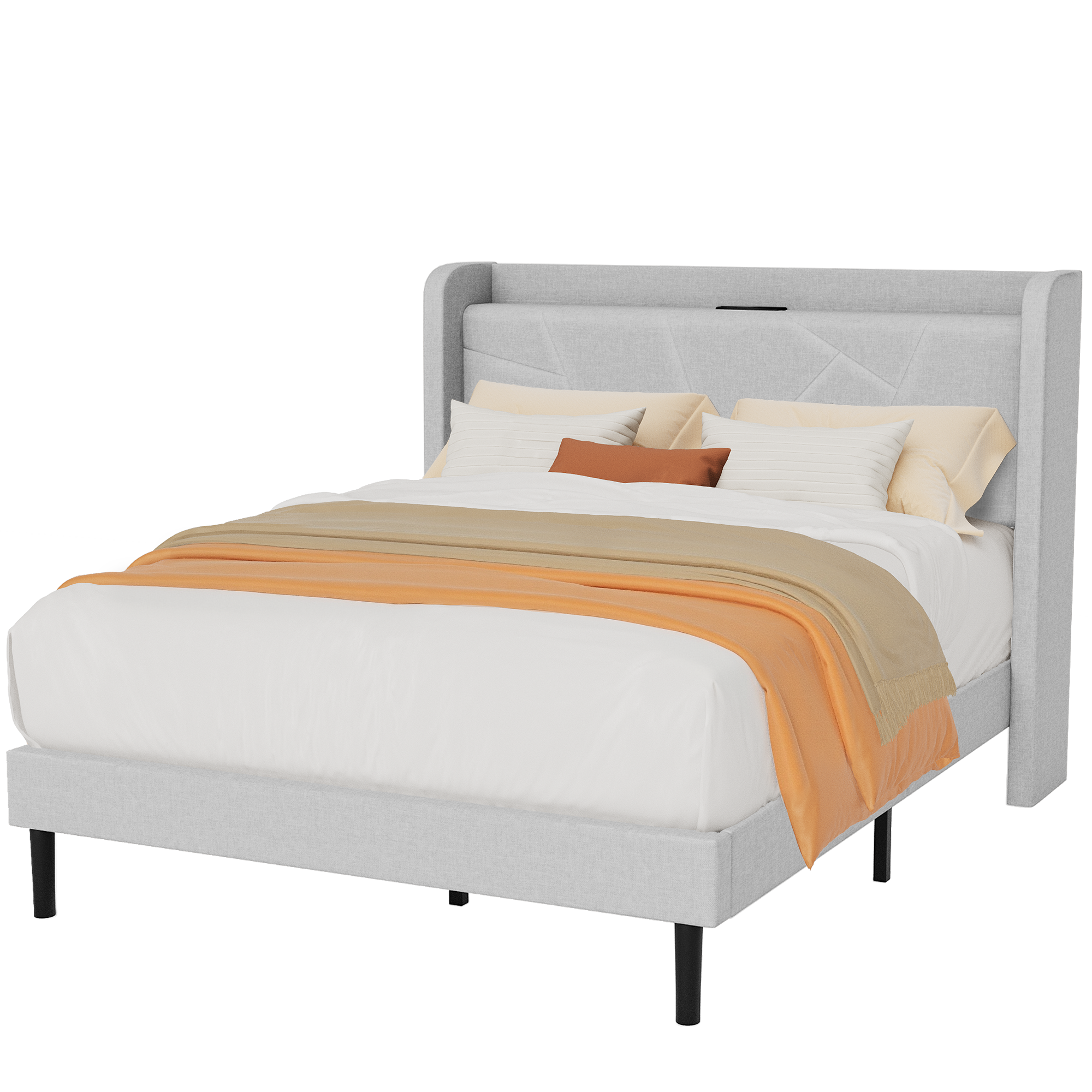 Frostbloom Bed Frame with USB & Type-C Charging Ports – Platform Design