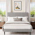 Frostbloom Full Size Platform Bed Frame with Linen Fabric Upholstered Headboard, Gray
