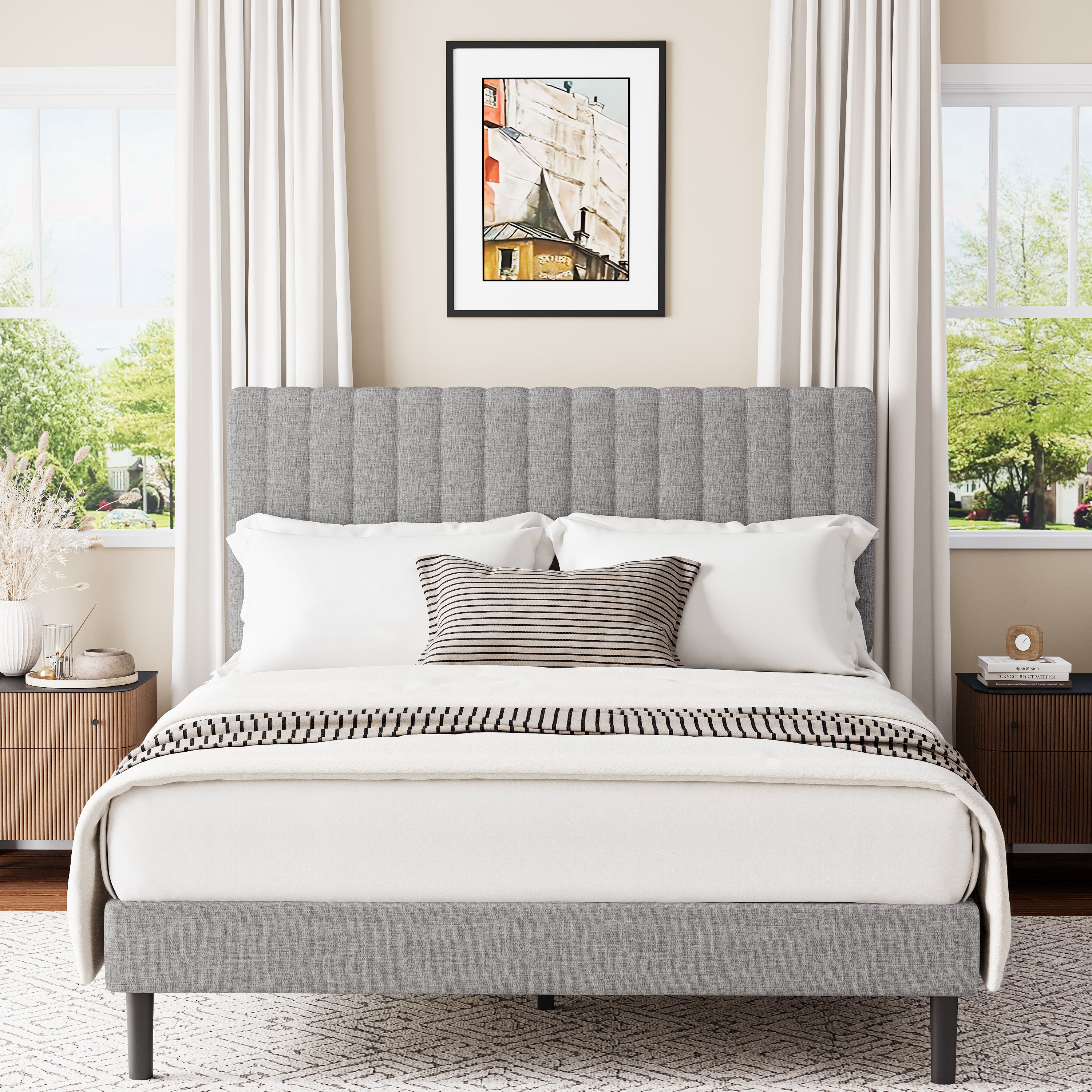 Frostbloom Platform Bed Frame with Upholstered Headboard