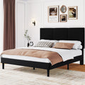 Frostbloom Full Size Velvet Upholstered Platform Bed Frame with Headboard, Metal Frame and Wood Slats, No Box Spring Needed, Black