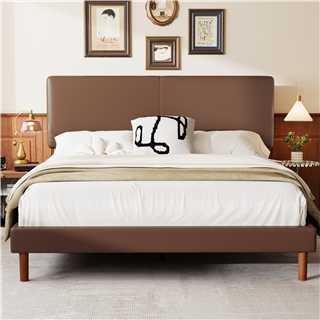 Frostbloom Faux Leather Platform Bed Frame with Adjustable Headboard