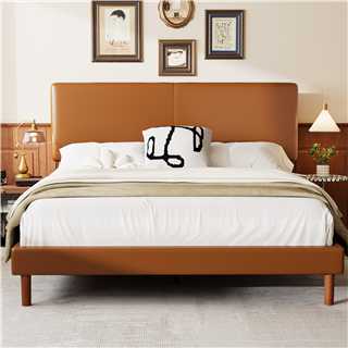 Frostbloom Faux Leather Platform Bed Frame with Adjustable Headboard