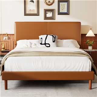 Frostbloom Faux Leather Platform Bed Frame with Adjustable Headboard