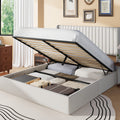 Frostbloom King Size Velvet Lift Up Storage Bed with Wingback Headboard, Off-White