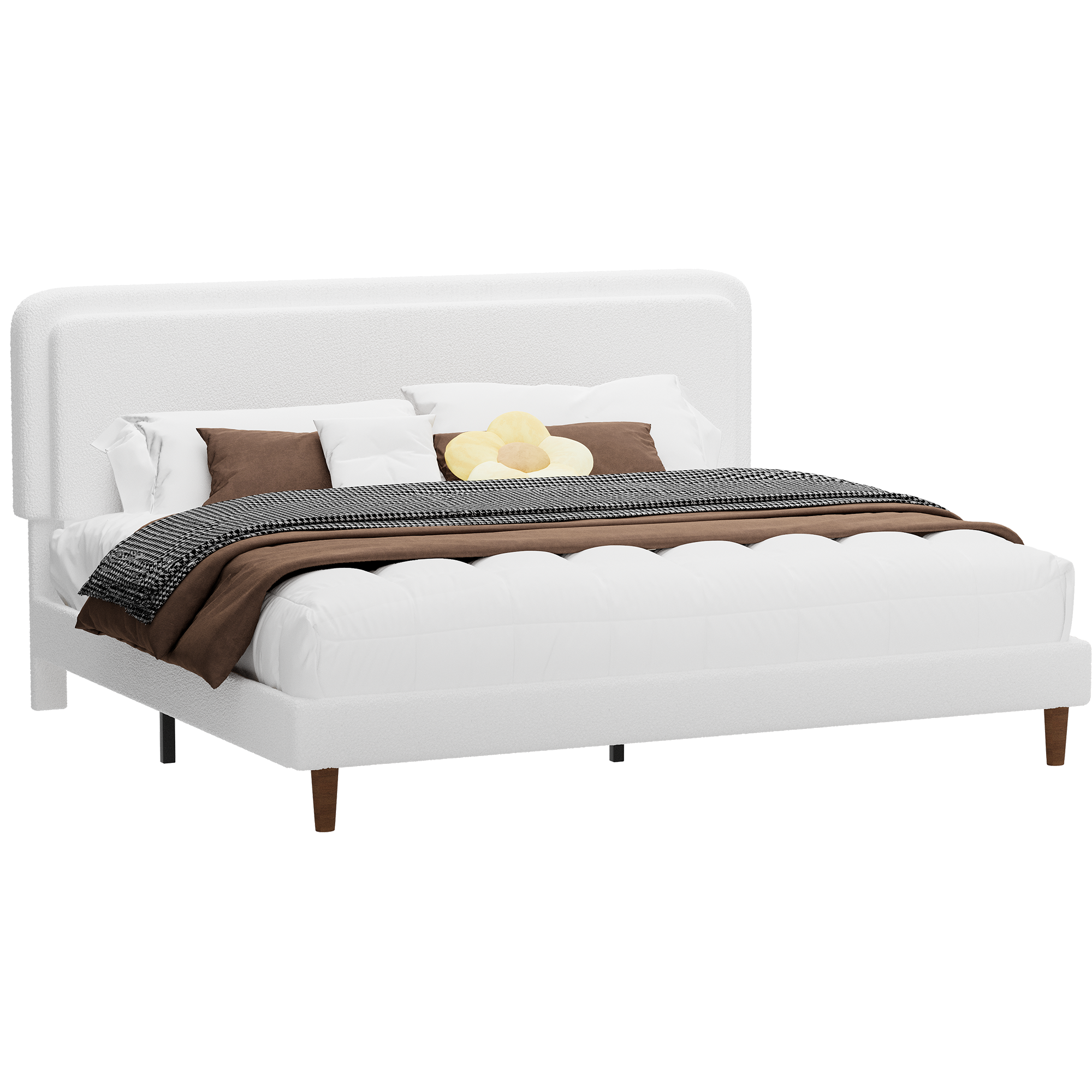 Frostbloom Boucle Upholstered Platform Bed Frame with Cloud Style Adjustable Headboard