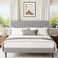 Frostbloom King Size Platform Bed Frame with Linen Fabric Upholstered Headboard, Gray