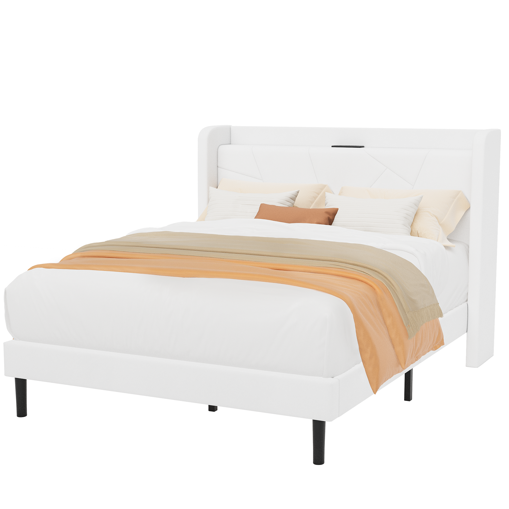 Frostbloom Bed Frame with USB & Type-C Charging Ports – Platform Design
