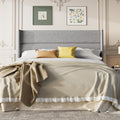 Frostbloom King Size Platform Bed Frame, Linen Upholstered Wingback Headboard, Light Gray