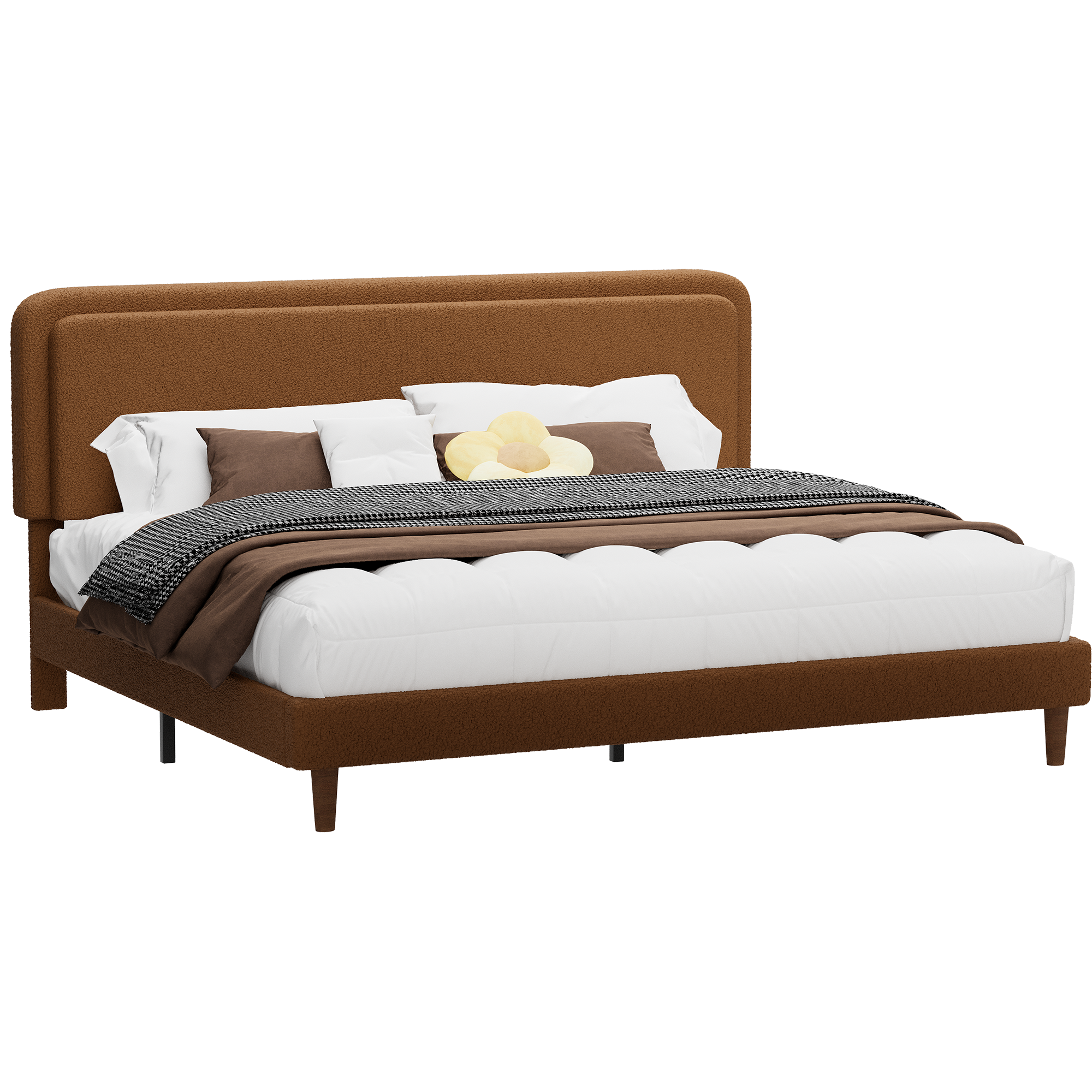 Frostbloom Boucle Upholstered Platform Bed Frame with Cloud Style Adjustable Headboard
