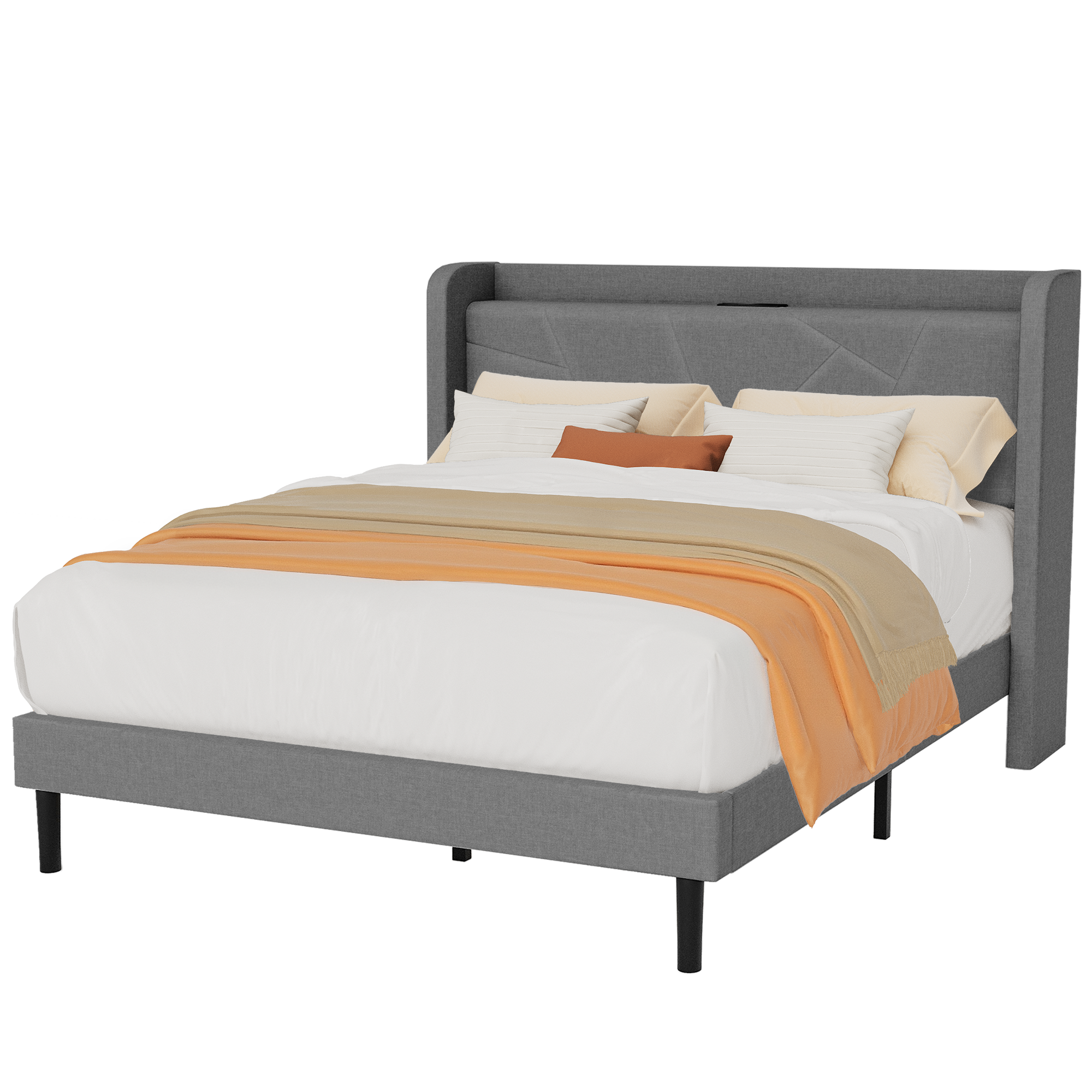 Frostbloom Bed Frame with USB & Type-C Charging Ports – Platform Design
