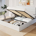 Frostbloom Modern Velvet Upholstered King Bed with 3-Panel Wingless Headboard, Lift Up Storage Frame, No Box Spring Needed, Off-White