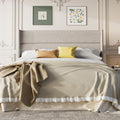 Frostbloom King Size Platform Bed Frame, Linen Upholstered Wingback Headboard, Beige