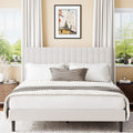 Frostbloom King Size Platform Bed Frame with Velvet Upholstered Headboard, Off-white