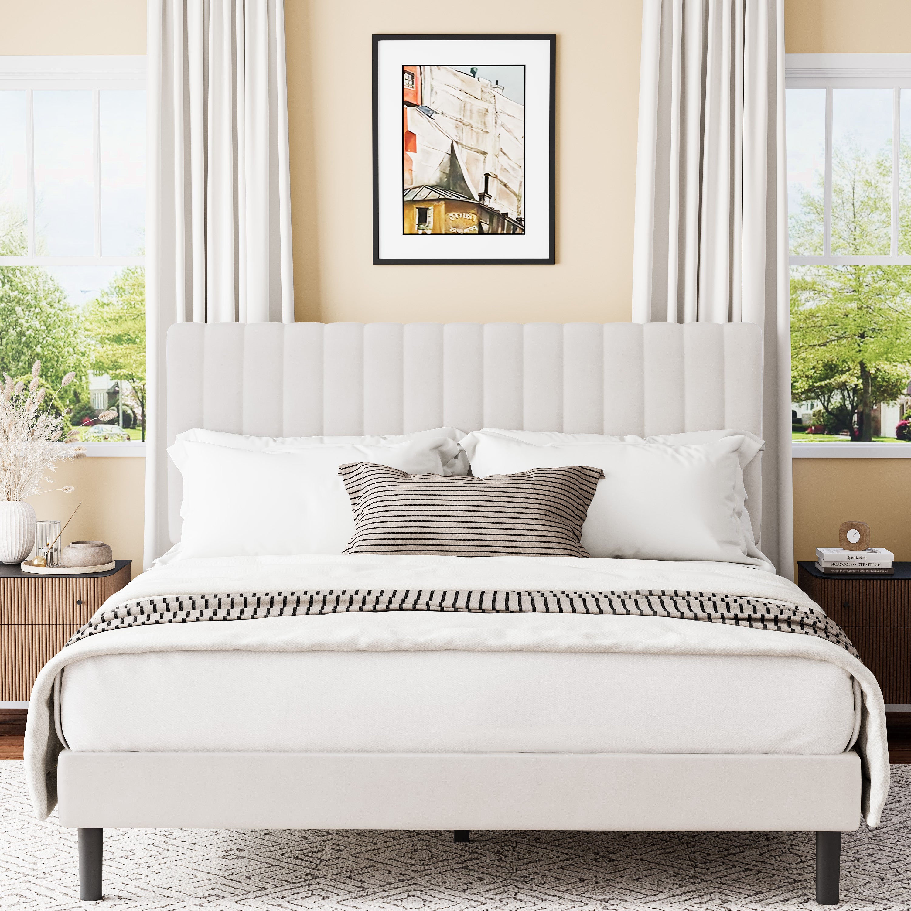 Frostbloom Platform Bed Frame with Upholstered Headboard