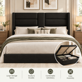 Frostbloom King Size Lift Up Hydraulic Storage Bed Frame Velvet Upholstered Wingback Headboard Black