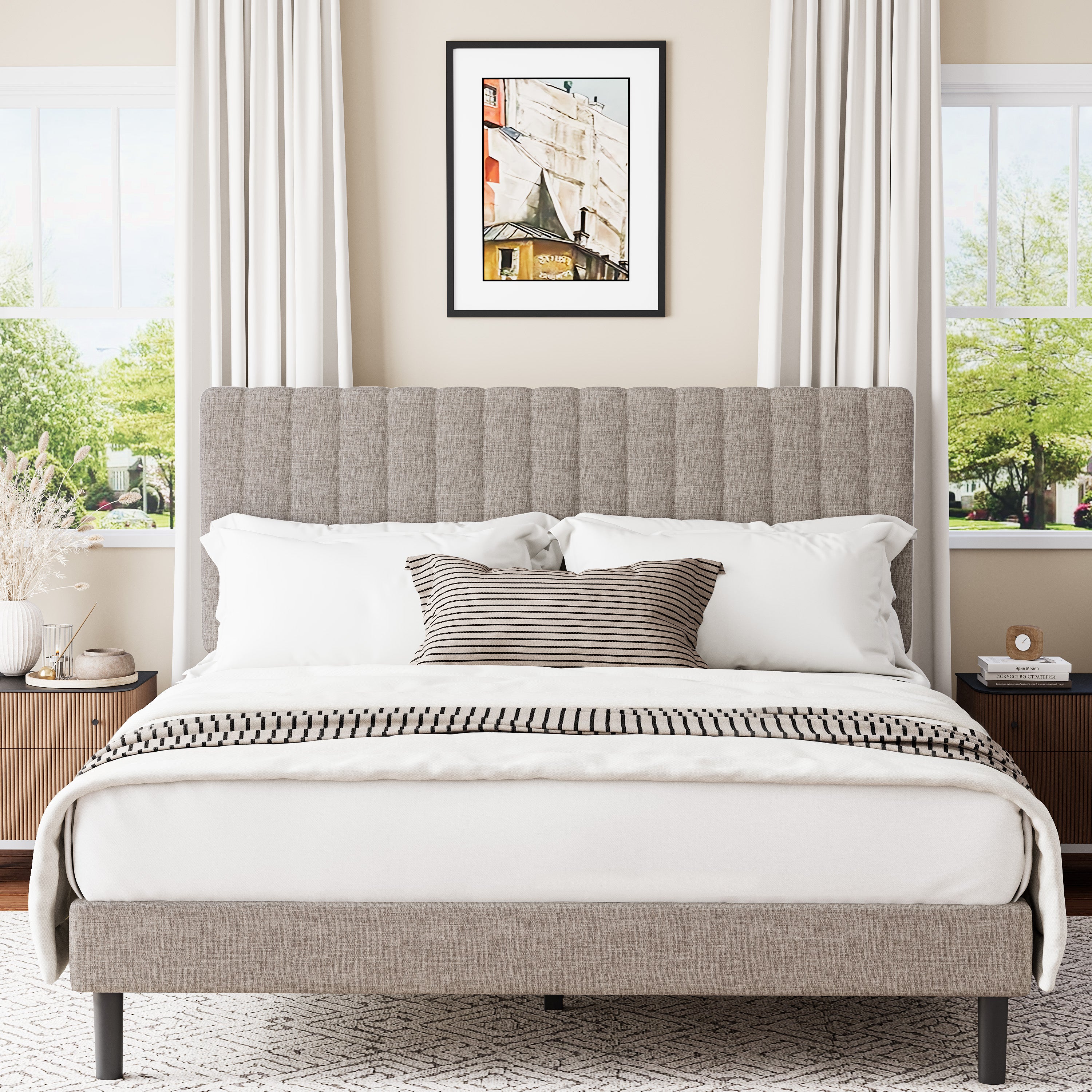 Frostbloom Platform Bed Frame with Upholstered Headboard