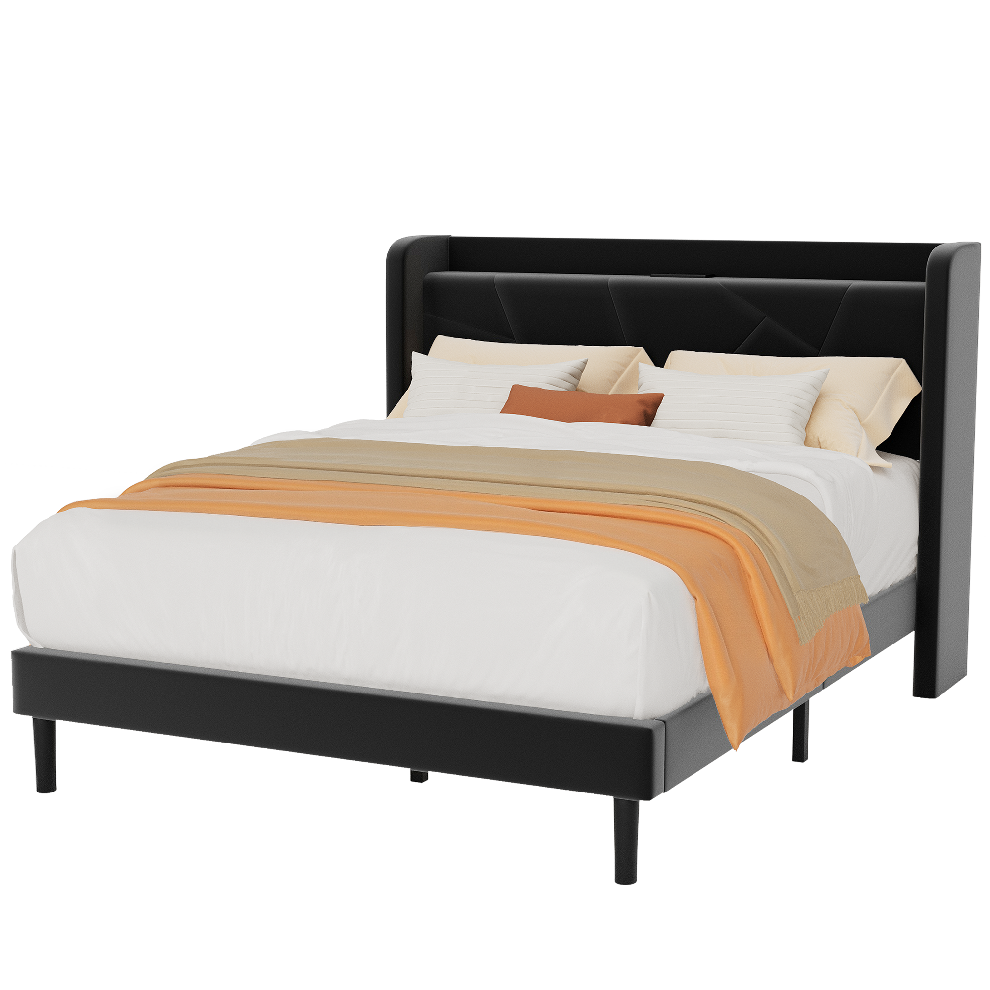 Frostbloom Bed Frame with USB & Type-C Charging Ports – Platform Design