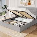 Frostbloom Modern Linen Upholstered King Bed with 3-Panel Wingless Headboard, Lift Up Storage Frame, No Box Spring Needed, Liaght Gray