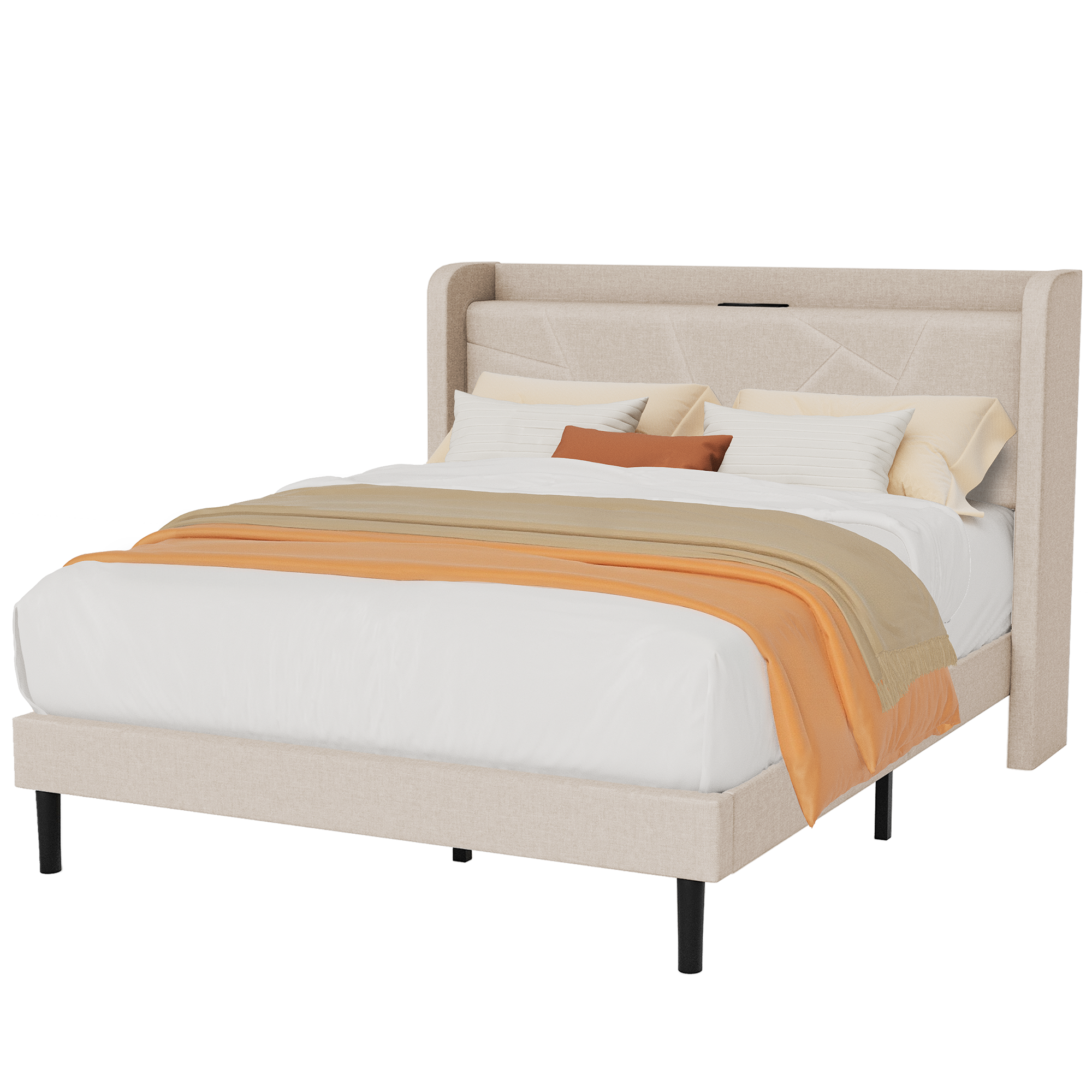 Frostbloom Bed Frame with USB & Type-C Charging Ports – Platform Design
