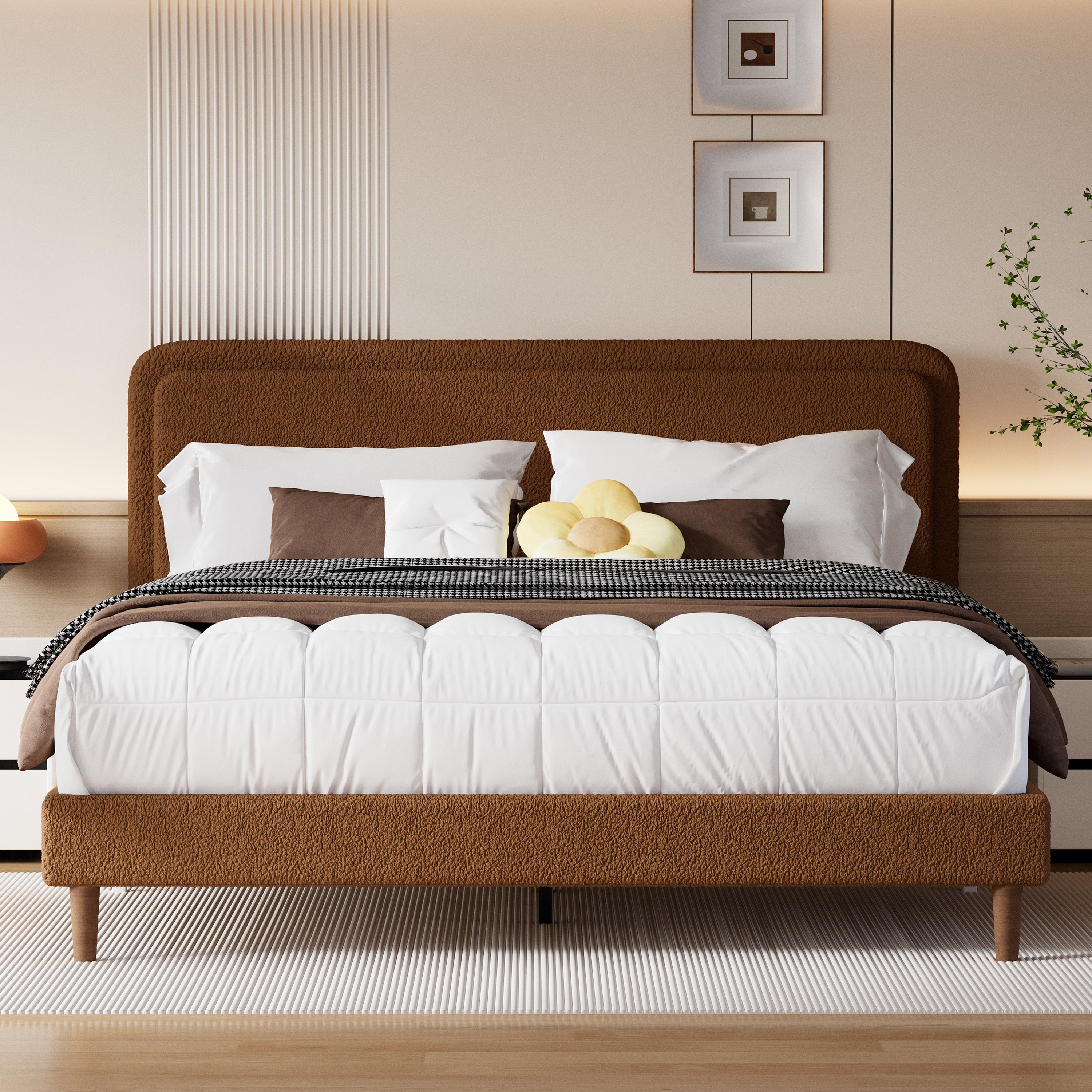 Frostbloom  Bed Frame with Boucle Adjustable Headboard, Cloud Style Upholstered Platform Bed