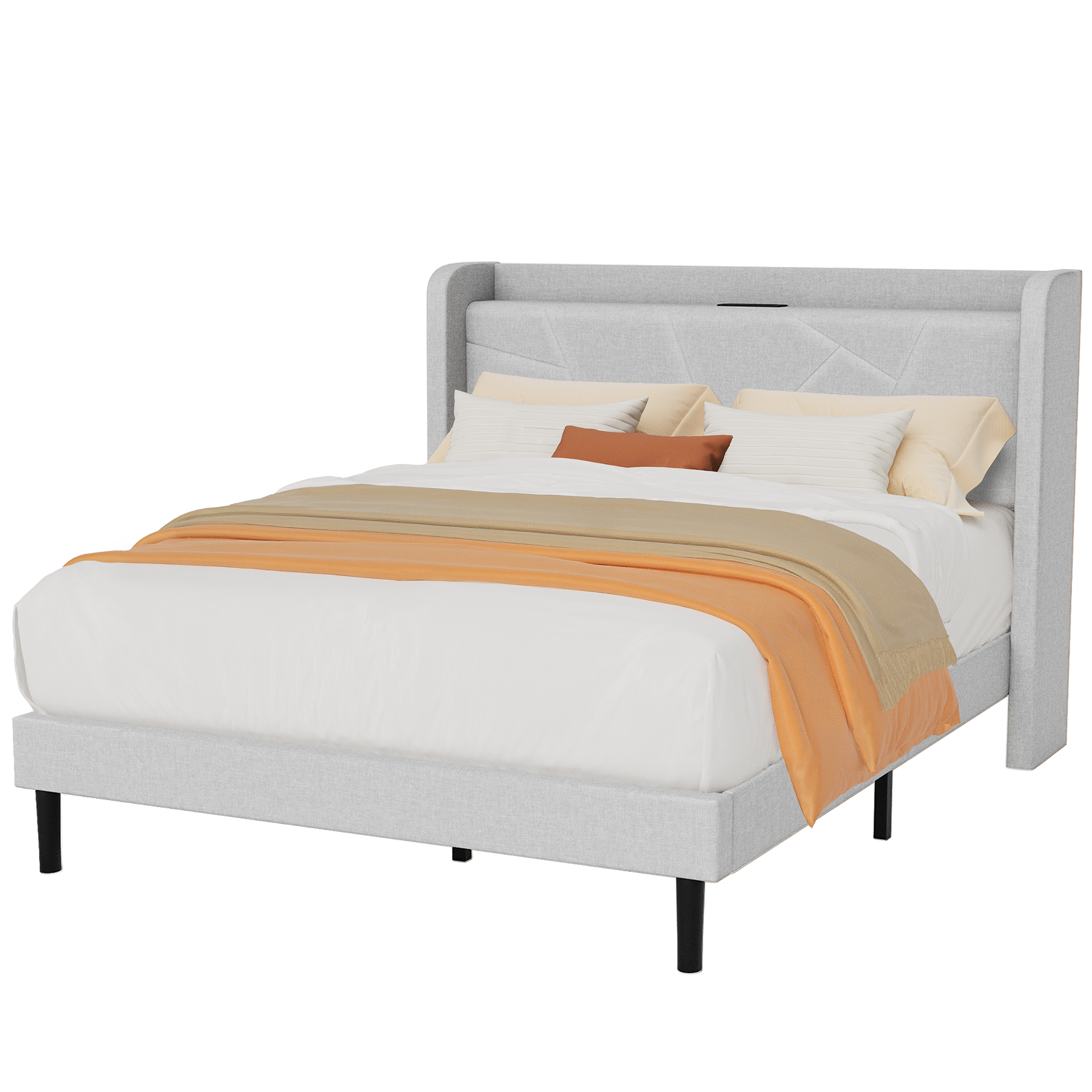 Frostbloom Bed Frame with USB & Type-C Charging Ports – Platform Design