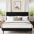 Frostbloom King Size Platform Bed Frame with Velvet Upholstered Headboard, Black