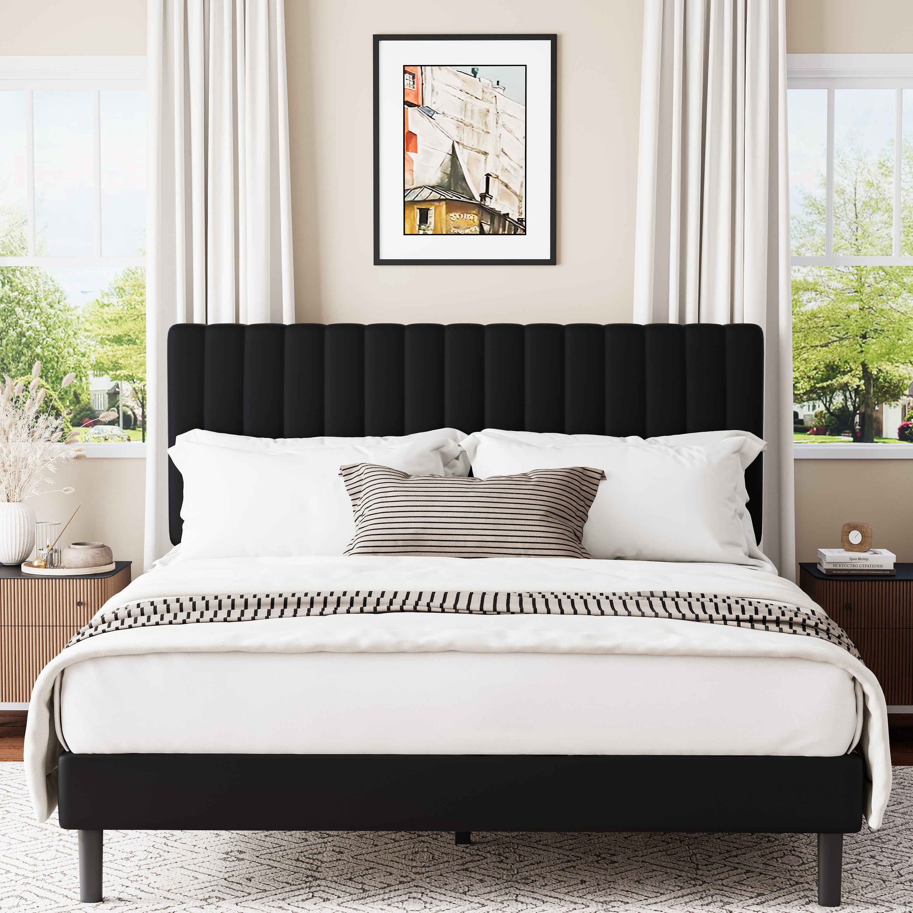 Frostbloom Platform Bed Frame with Upholstered Headboard