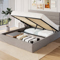 Frostbloom Modern Linen Upholstered King Bed with 3-Panel Wingless Headboard, Lift Up Storage Frame, No Box Spring Needed, Beige