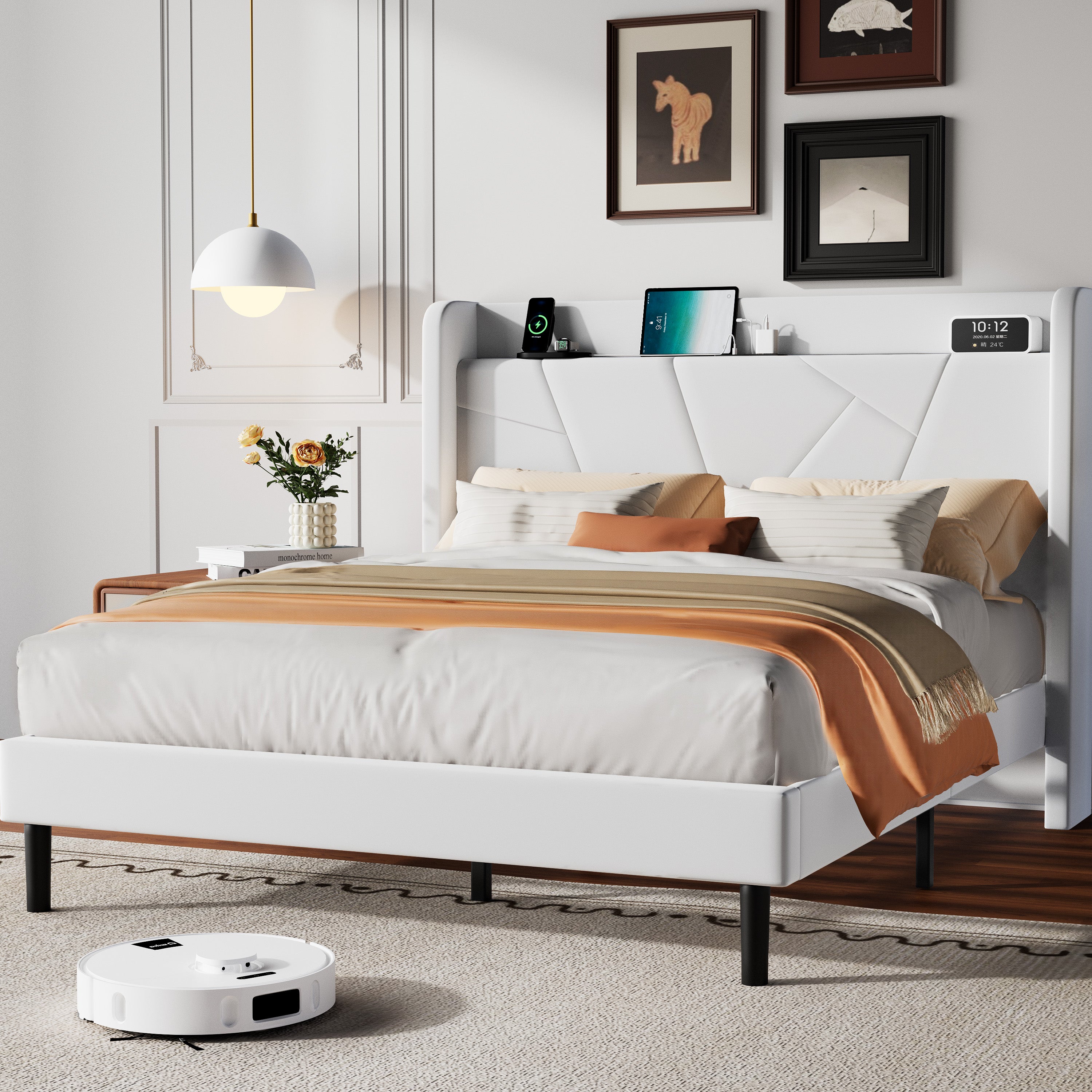 Frostbloom Platform Bed Frame with USB & Type-C Chargers