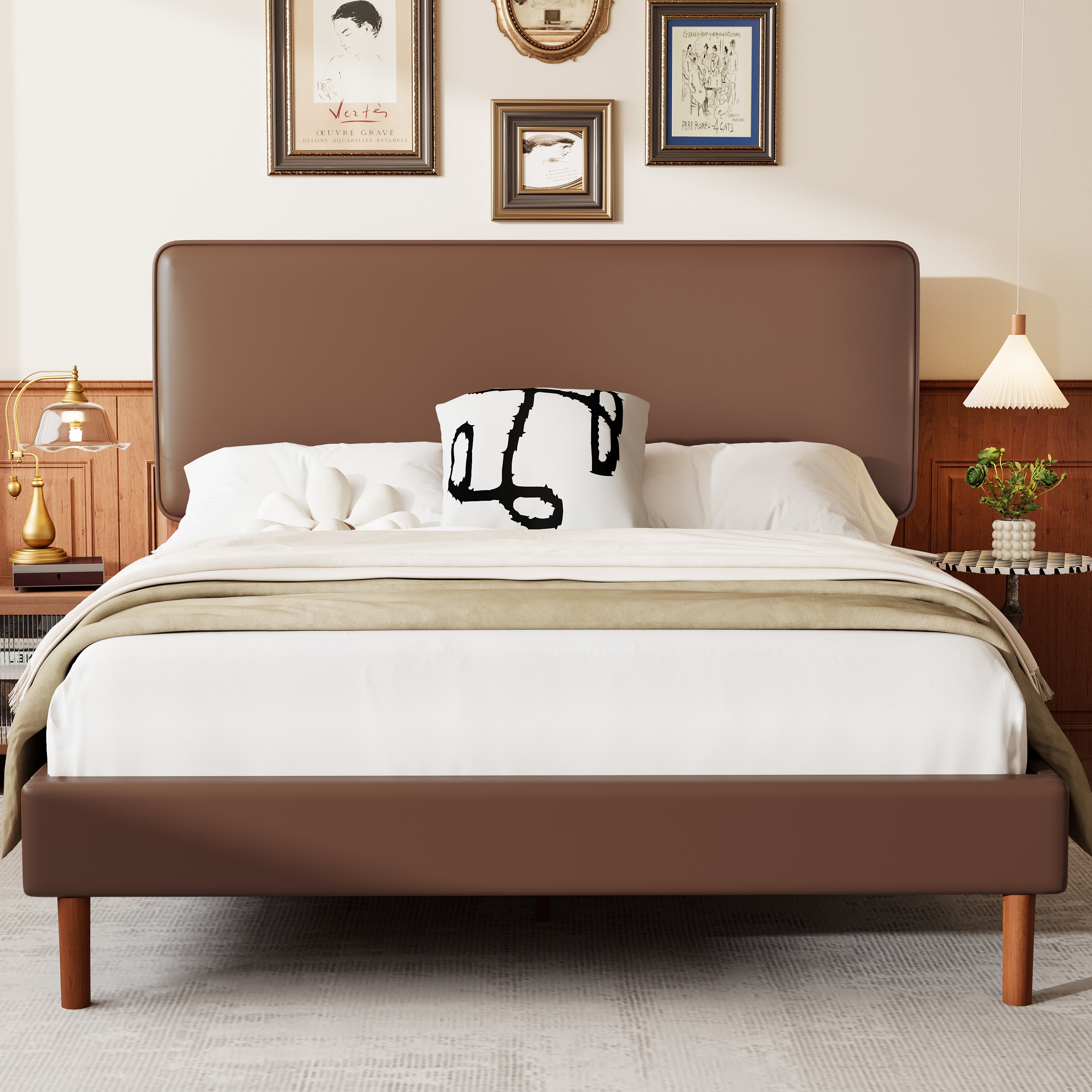 Frostbloom  Bed Frame, Upholstered Faux Leather Design with Adjustable Headboard