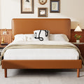 Frostbloom Full Bed Frame, Upholstered Faux Leather Platform Bed with Adjustable Headboard, Orange Brown