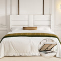 Frostbloom Queen Size Lift Up Hydraulic Storage Bed Frame Velvet Upholstered Wingback Headboard Off-White