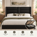 Frostbloom Queen Size Lift Up Hydraulic Storage Bed Frame Velvet Upholstered Wingback Headboard Black